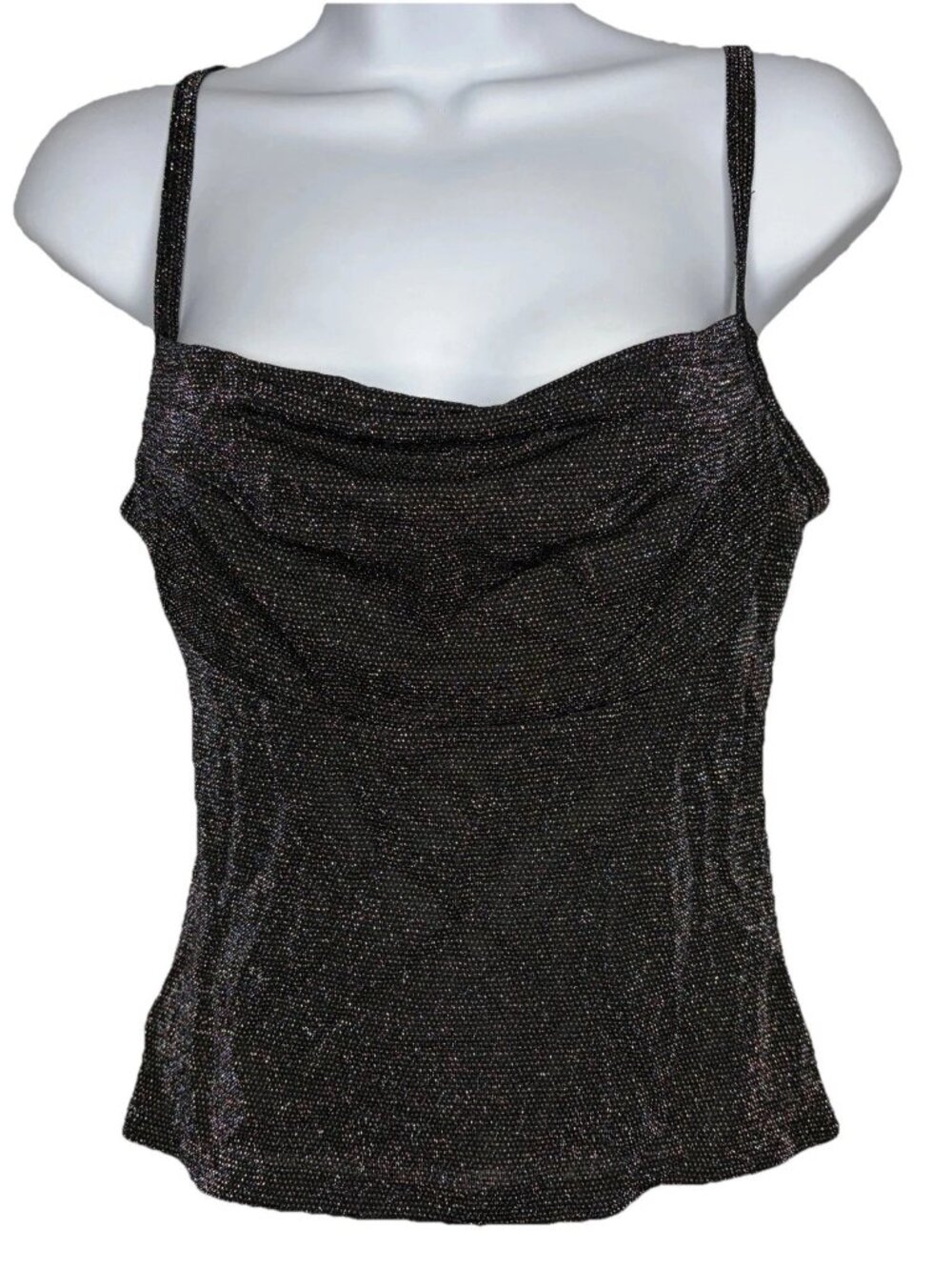 Vintage 90s All That Jazz Cami Top Size S Black Mesh Rainbow Metallic Glitter - Picture 1 of 8